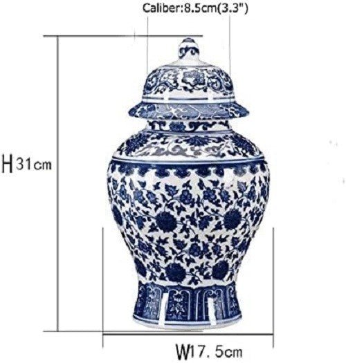 Blue White Ceramic Ginger Jar Vase with Lid Chinese Porcelain Home Decor - Kwikley