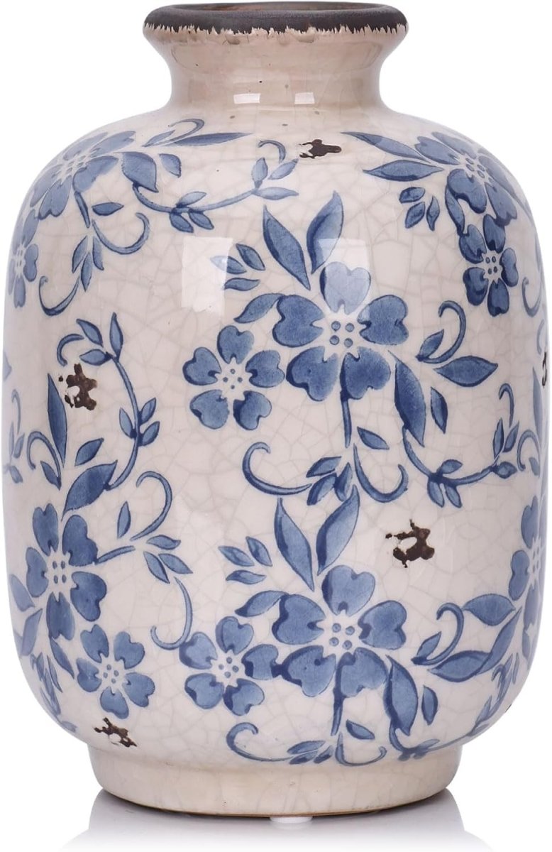 Blue White Ceramic Vase Home Decor Floral Pattern Table Centerpiece - Kwikley