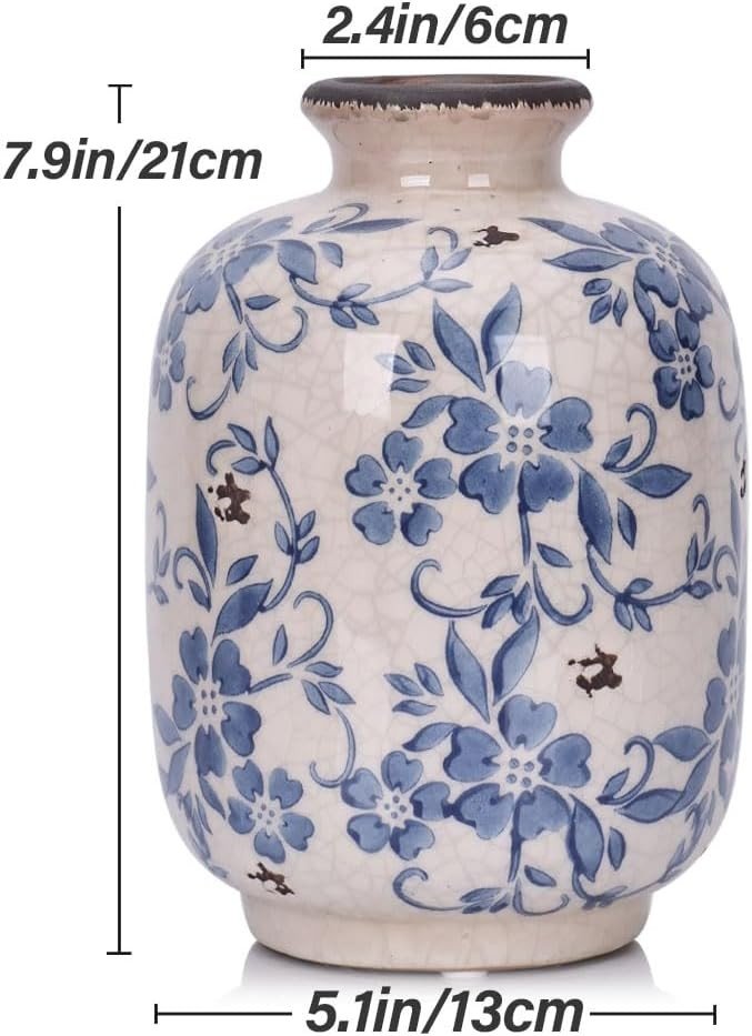 Blue White Ceramic Vase Home Decor Floral Pattern Table Centerpiece - Kwikley