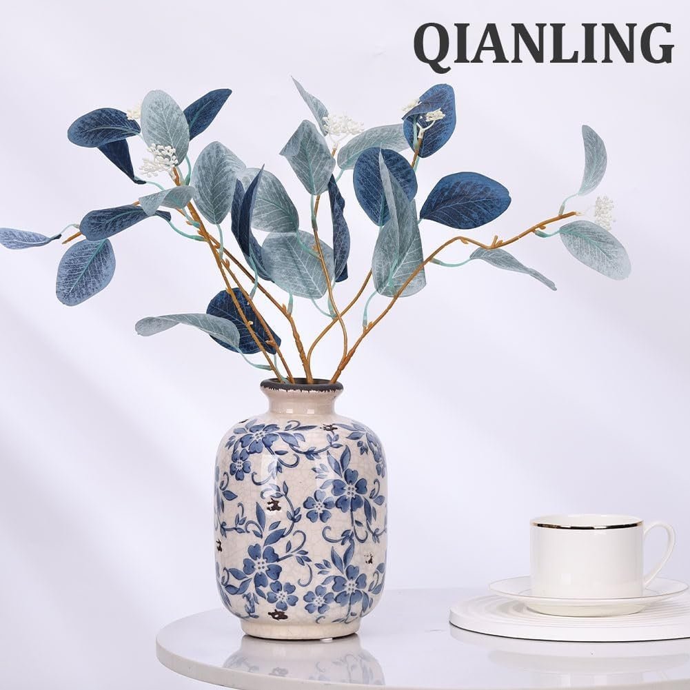 Blue White Ceramic Vase Home Decor Floral Pattern Table Centerpiece - Kwikley