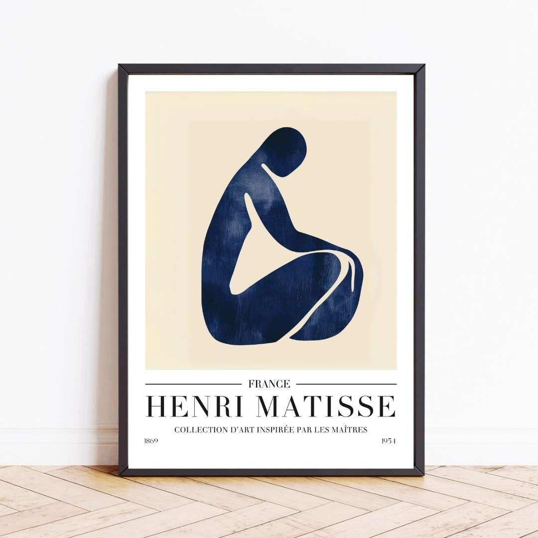 Blue Woman Abstract Canvas Wall Art A3 Framed Black - Kwikley