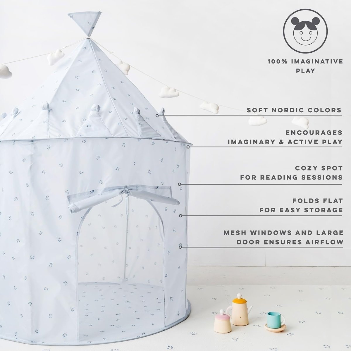 Blueberry Mist Kids Indoor Play Tent Eco Pop Up Fort Large - Kwikley