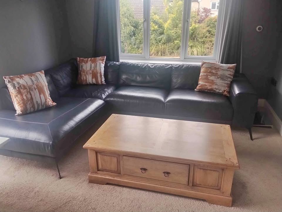 Blueish Black Leather Corner Sofa (PTP) - Kwikley