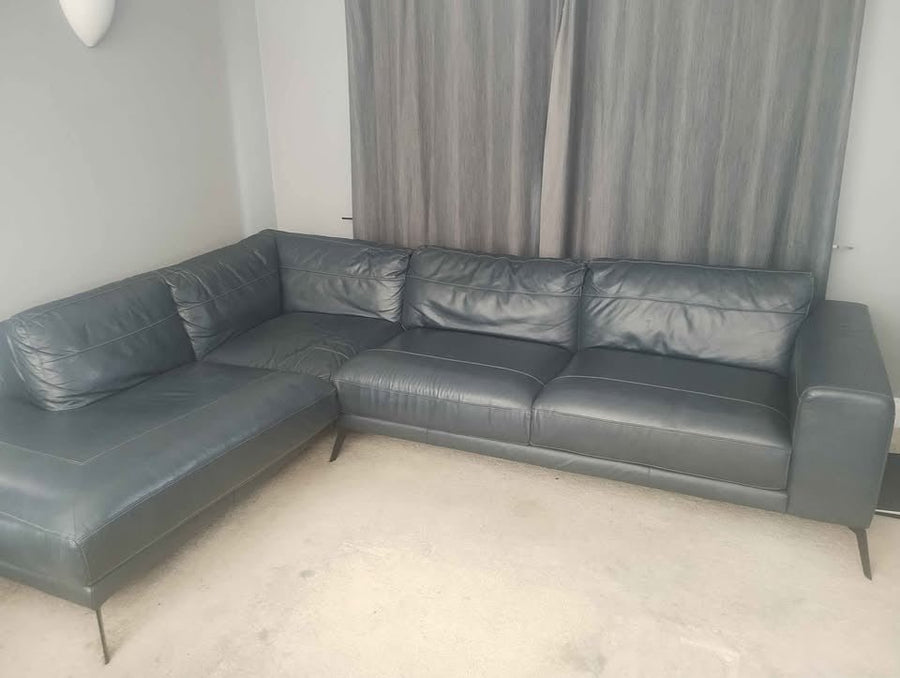 Blueish Black Leather Corner Sofa (PTP) - Kwikley