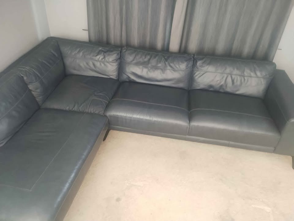 Blueish Black Leather Corner Sofa (PTP) - Kwikley