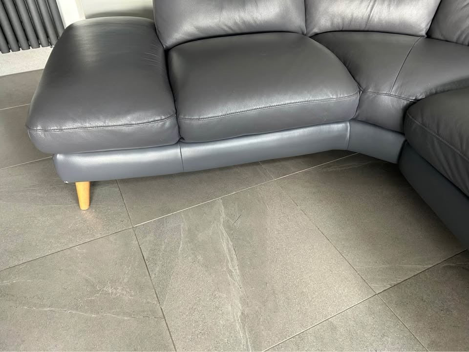 Blueish Grey Leather Corner Sofa (PTP) - Kwikley