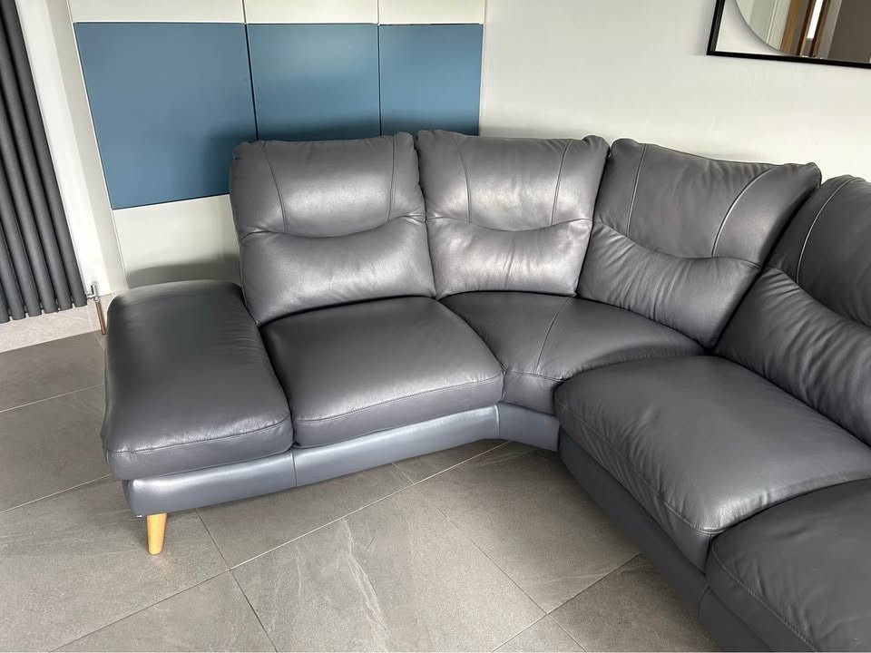 Blueish Grey Leather Corner Sofa (PTP) - Kwikley