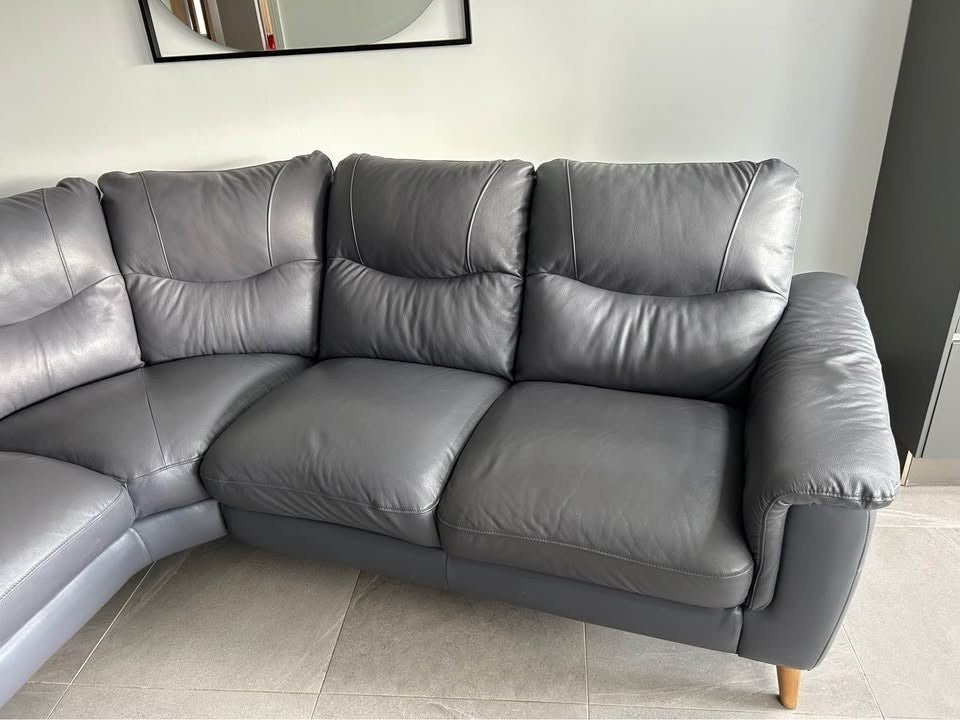 Blueish Grey Leather Corner Sofa (PTP) - Kwikley
