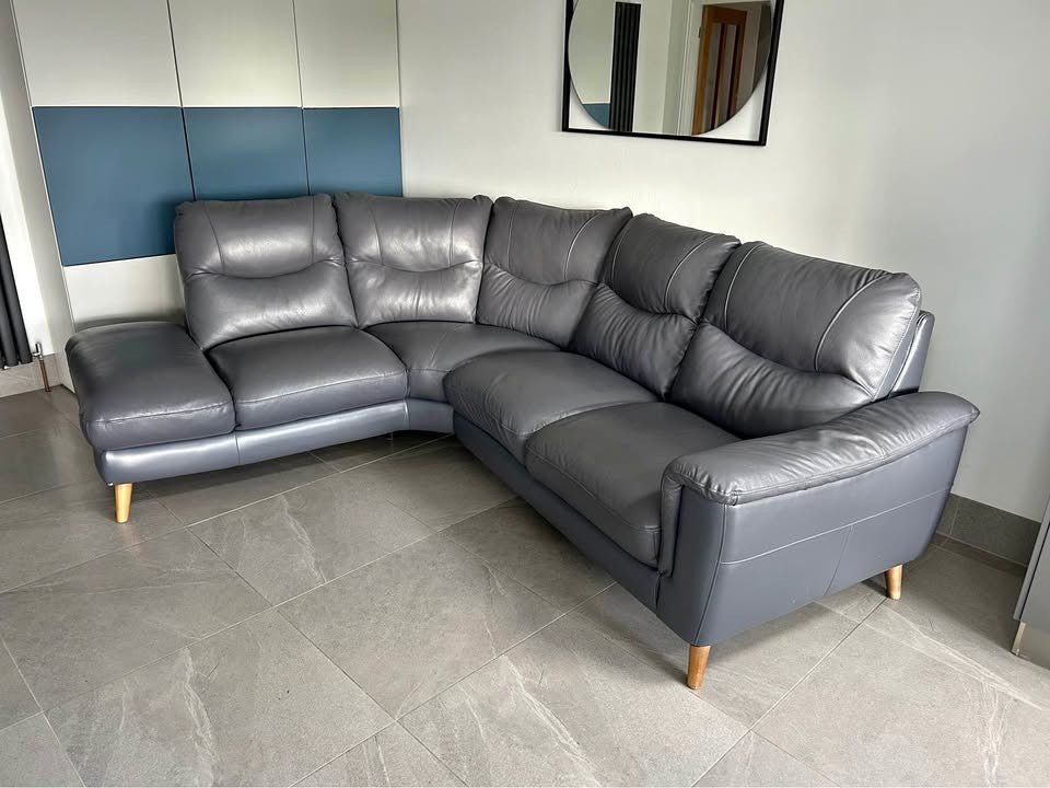 Blueish Grey Leather Corner Sofa (PTP) - Kwikley