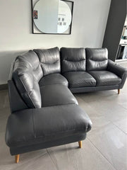 Blueish Grey Leather Corner Sofa (PTP) - Kwikley