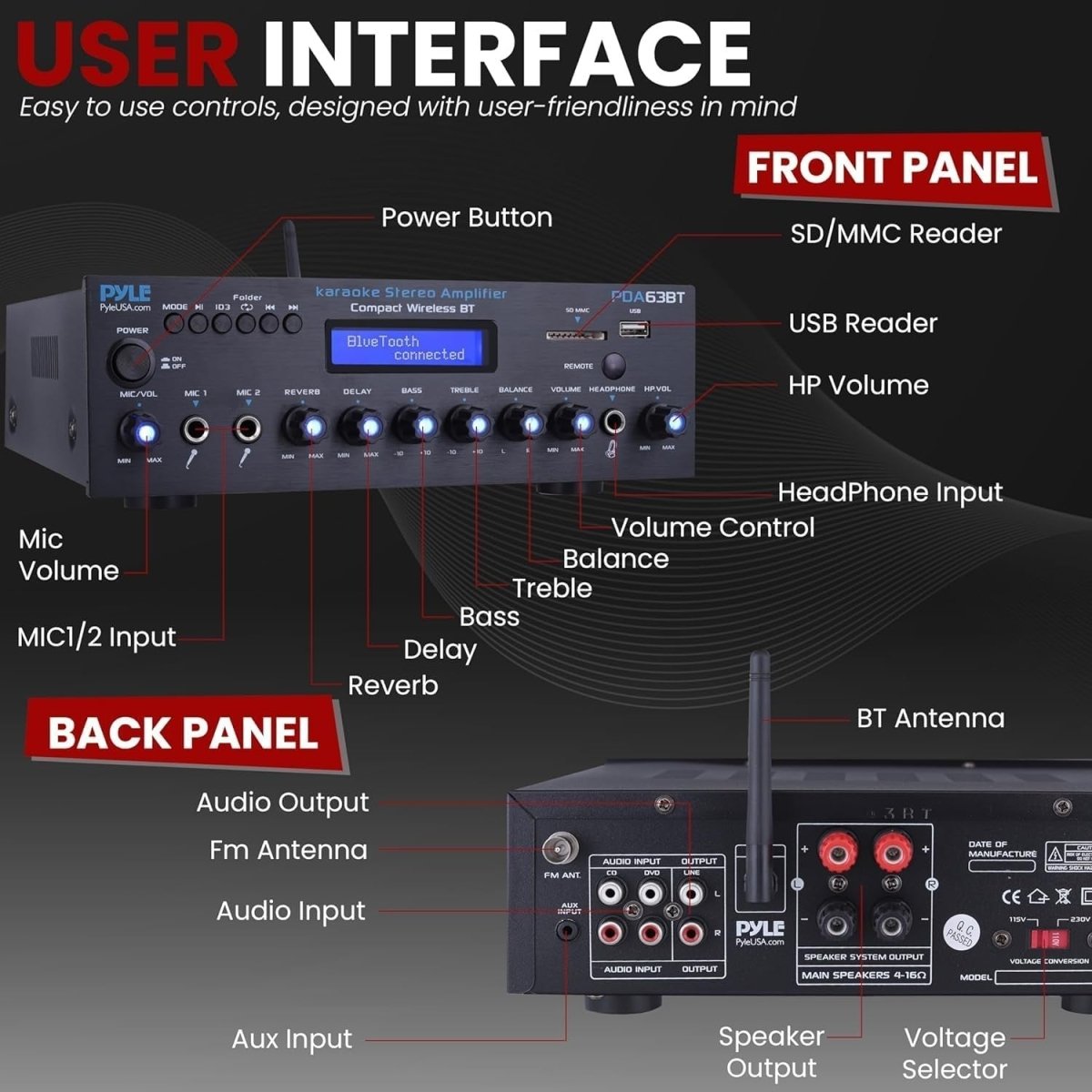 Bluetooth 200W Multi - Channel Home Audio Amplifier USB SD AUX RCA - Kwikley