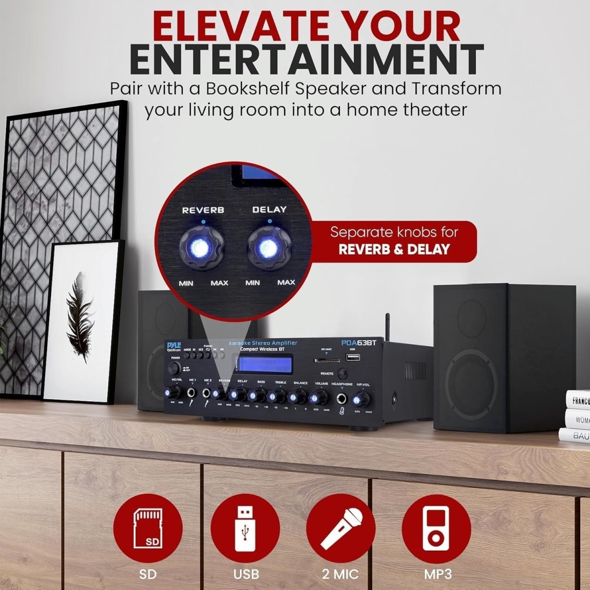 Bluetooth 200W Multi - Channel Home Audio Amplifier USB SD AUX RCA - Kwikley