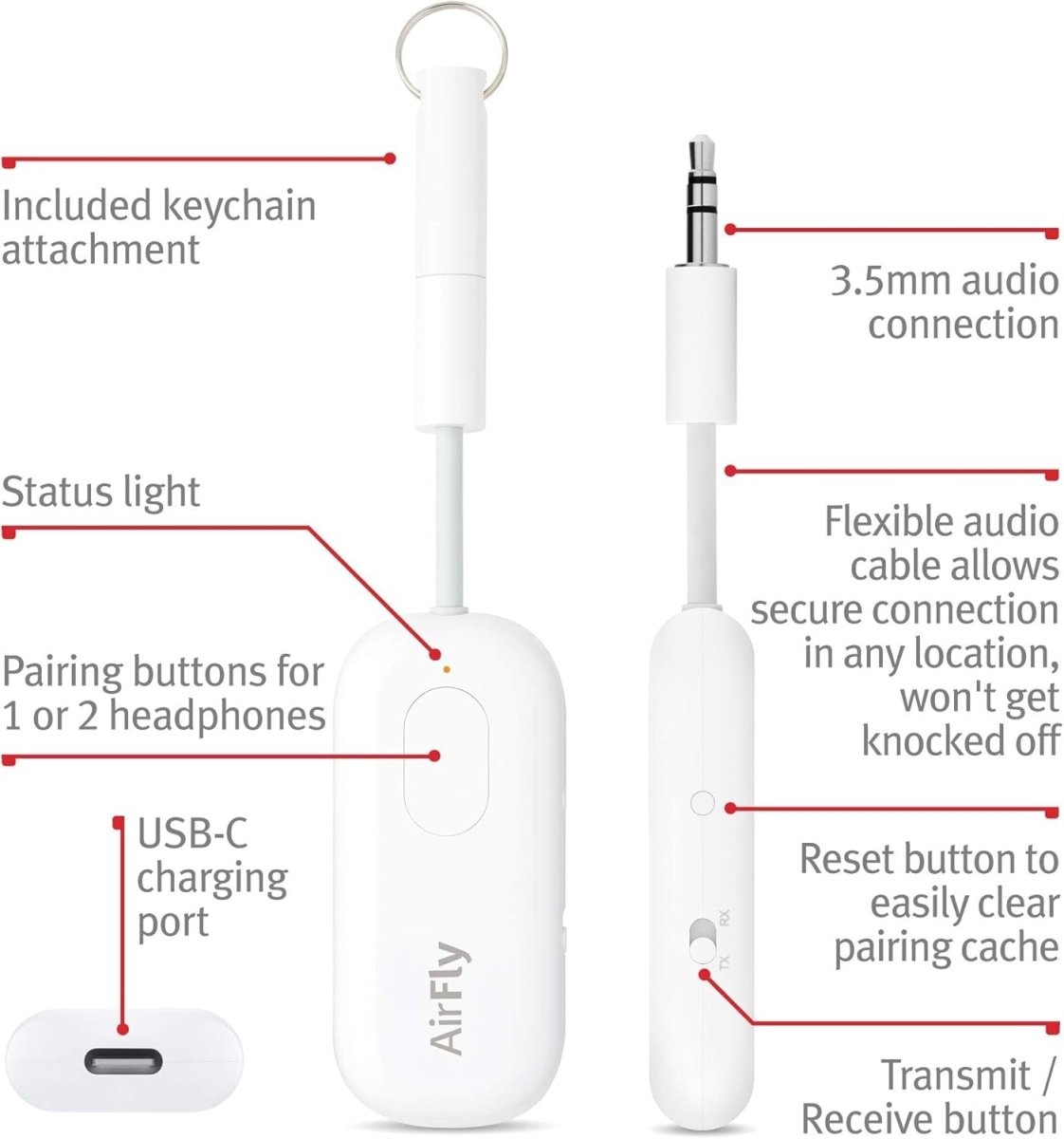 Bluetooth 5.0 Audio Transmitter Receiver 3.5mm Dual Headphones - Kwikley
