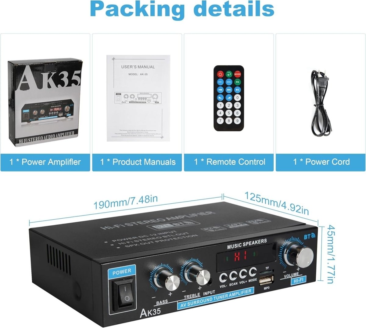 Bluetooth 5.0 Stereo Amplifier 100Wx2 Dual Channel FM - Kwikley