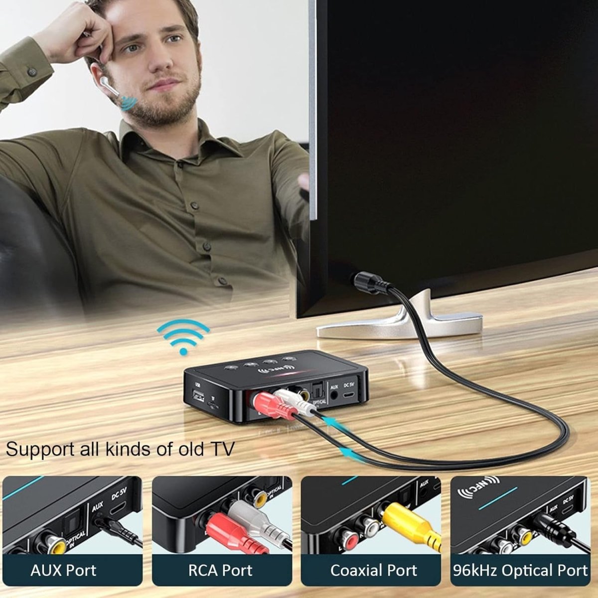 Bluetooth 5.0 Transmitter Receiver 3in1 NFC AUX RCA - Kwikley