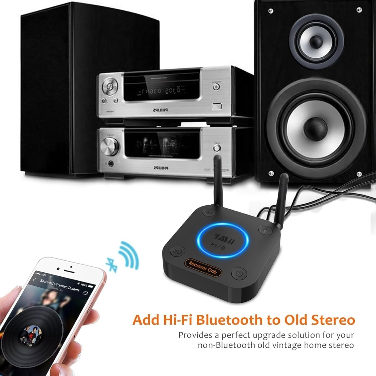 Bluetooth 5.3 Audio Receiver aptX HD RCA Optical Long Range - Kwikley
