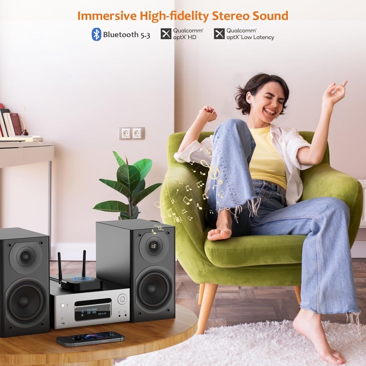 Bluetooth 5.3 Audio Receiver aptX HD RCA Optical Long Range - Kwikley