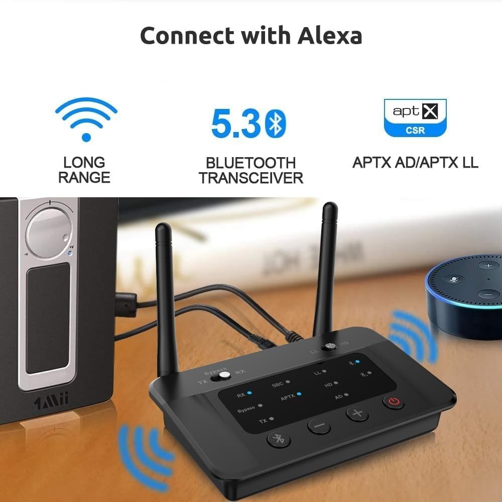 Bluetooth 5.3 Transmitter Receiver Black aptX Adaptive Optical RCA - Kwikley