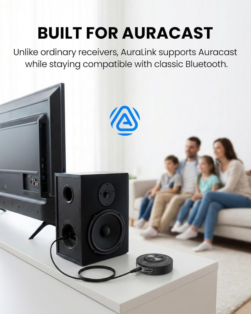 Bluetooth Auracast Receiver Black 328ft Long Range 20H Portable - Kwikley