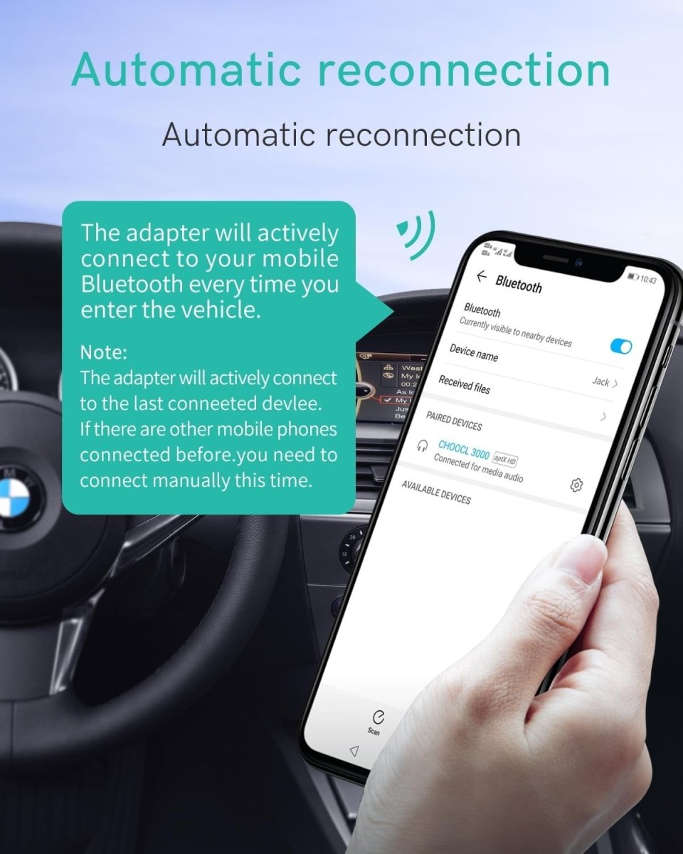 Bluetooth Car Adapter BMW USB AUX aptX HD Receiver - Kwikley