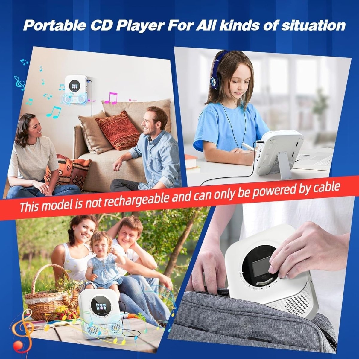 Bluetooth CD Player HiFi Speakers FM Radio LED Display USB AUX - Kwikley