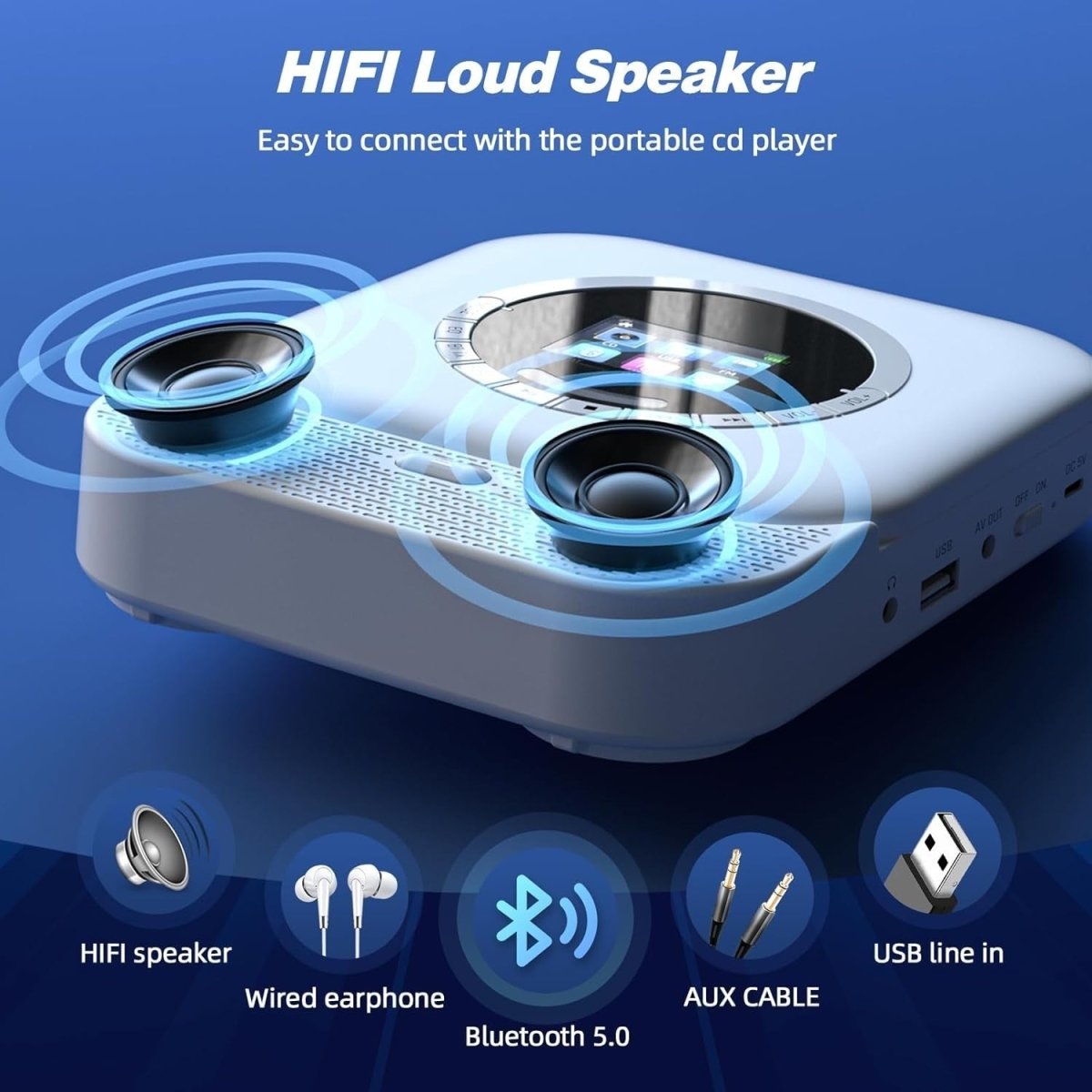Bluetooth CD Player HiFi Speakers FM Radio LED Display USB AUX - Kwikley
