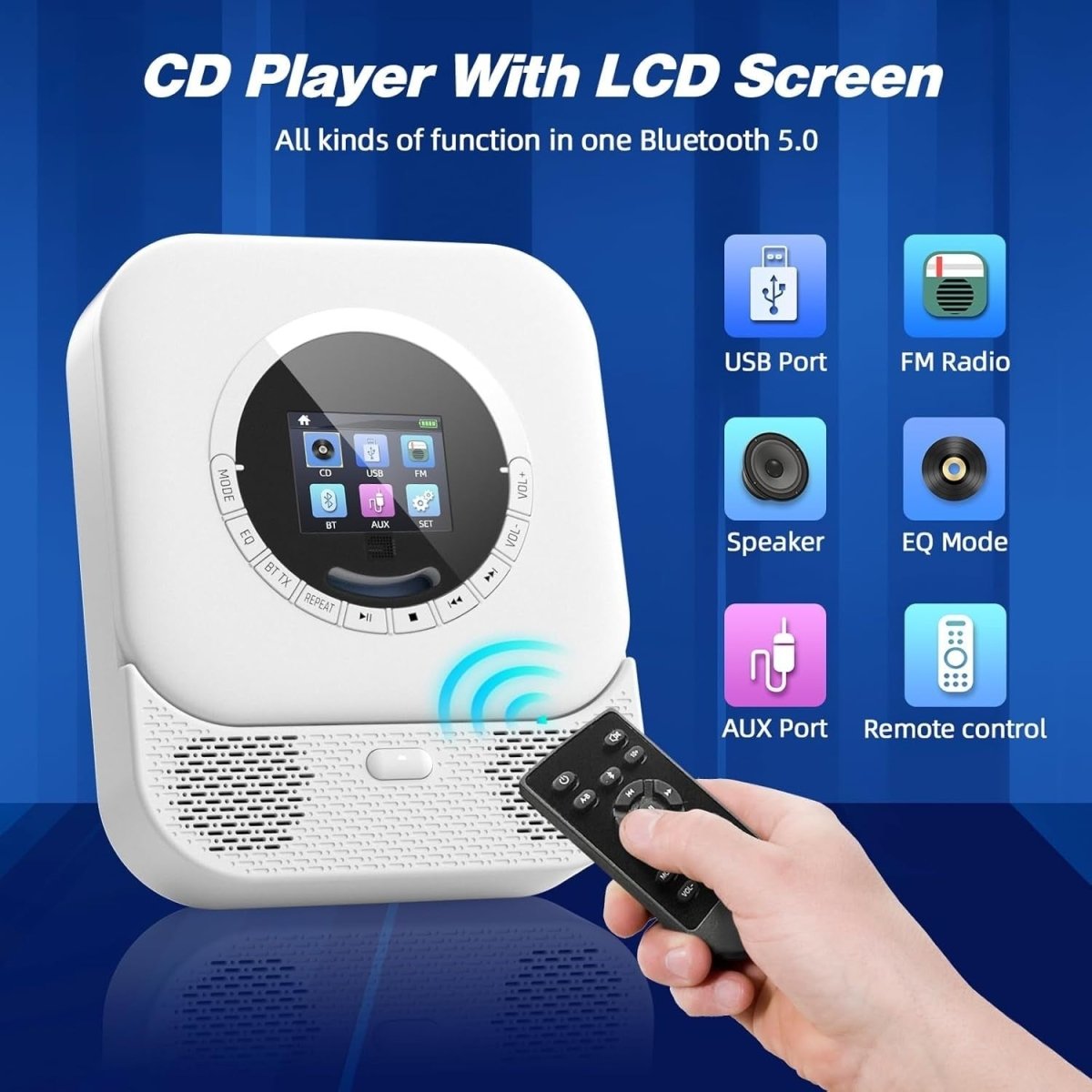 Bluetooth CD Player HiFi Speakers FM Radio LED Display USB AUX - Kwikley