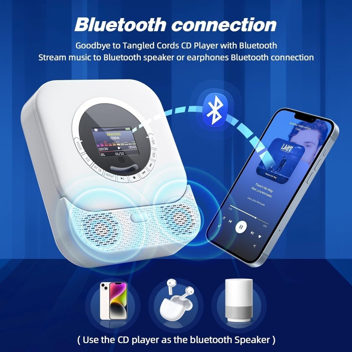 Bluetooth CD Player HiFi Speakers FM Radio LED Display USB AUX - Kwikley