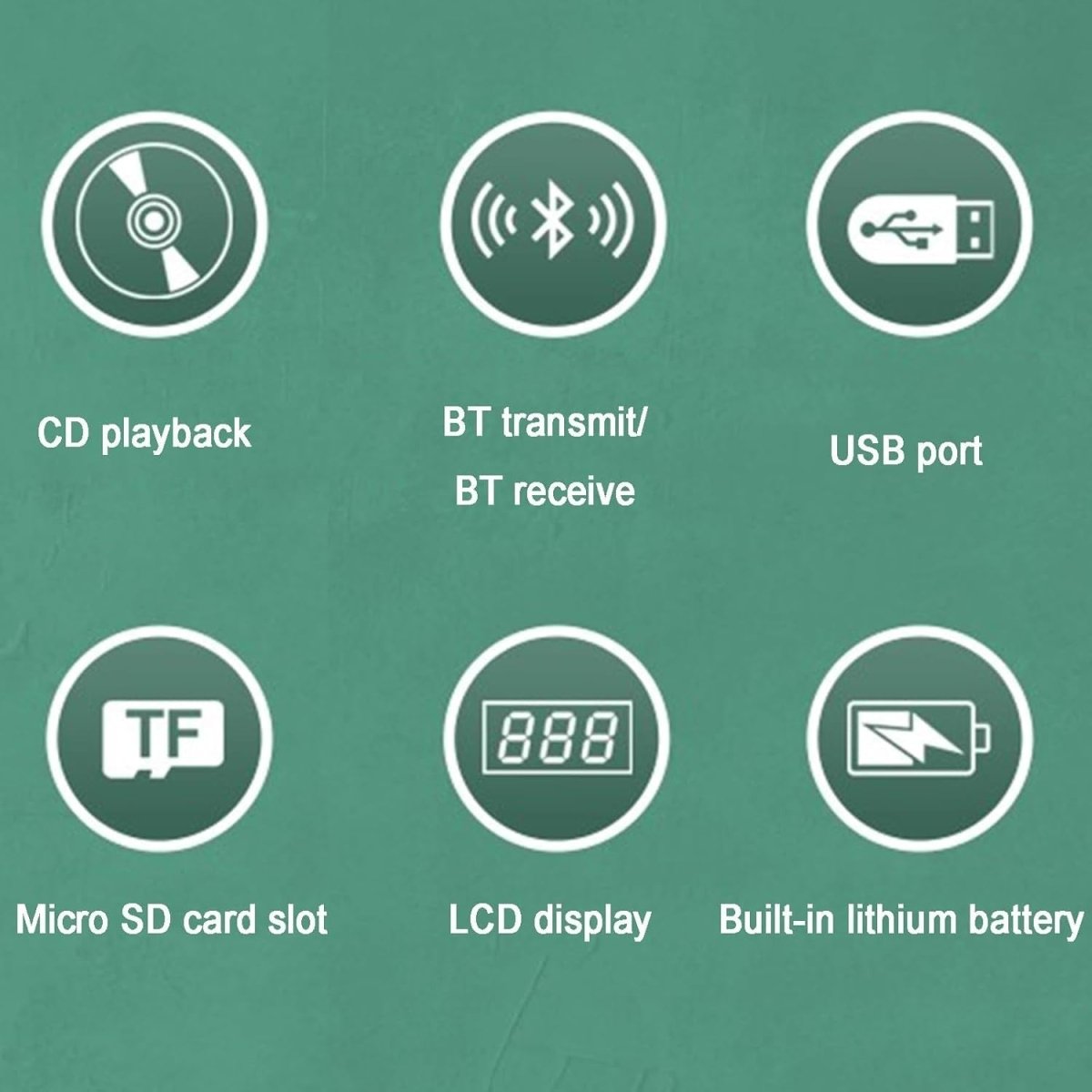Bluetooth CD Player HiFi Stereo Rechargeable USB TF AUX Anti Skip - Kwikley