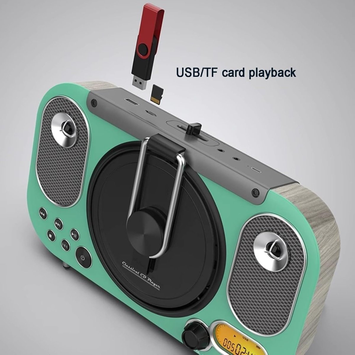 Bluetooth CD Player HiFi Stereo Rechargeable USB TF AUX Anti Skip - Kwikley