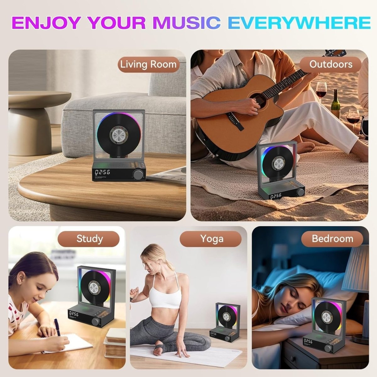 Bluetooth CD Player RGB Lights HiFi Speakers Remote Optical Output - Kwikley