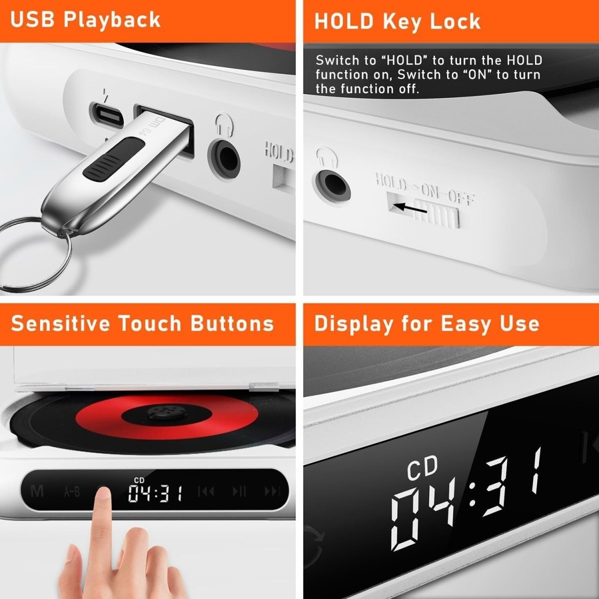 Bluetooth CD Player Speaker Wall Mount FM Radio USB TF LED Display - Kwikley