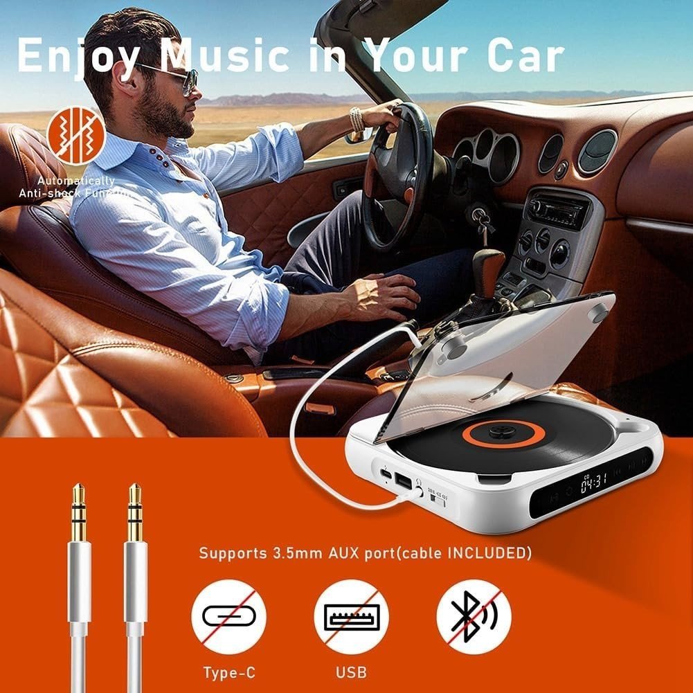Bluetooth CD Player Speaker Wall Mount FM Radio USB TF LED Display - Kwikley