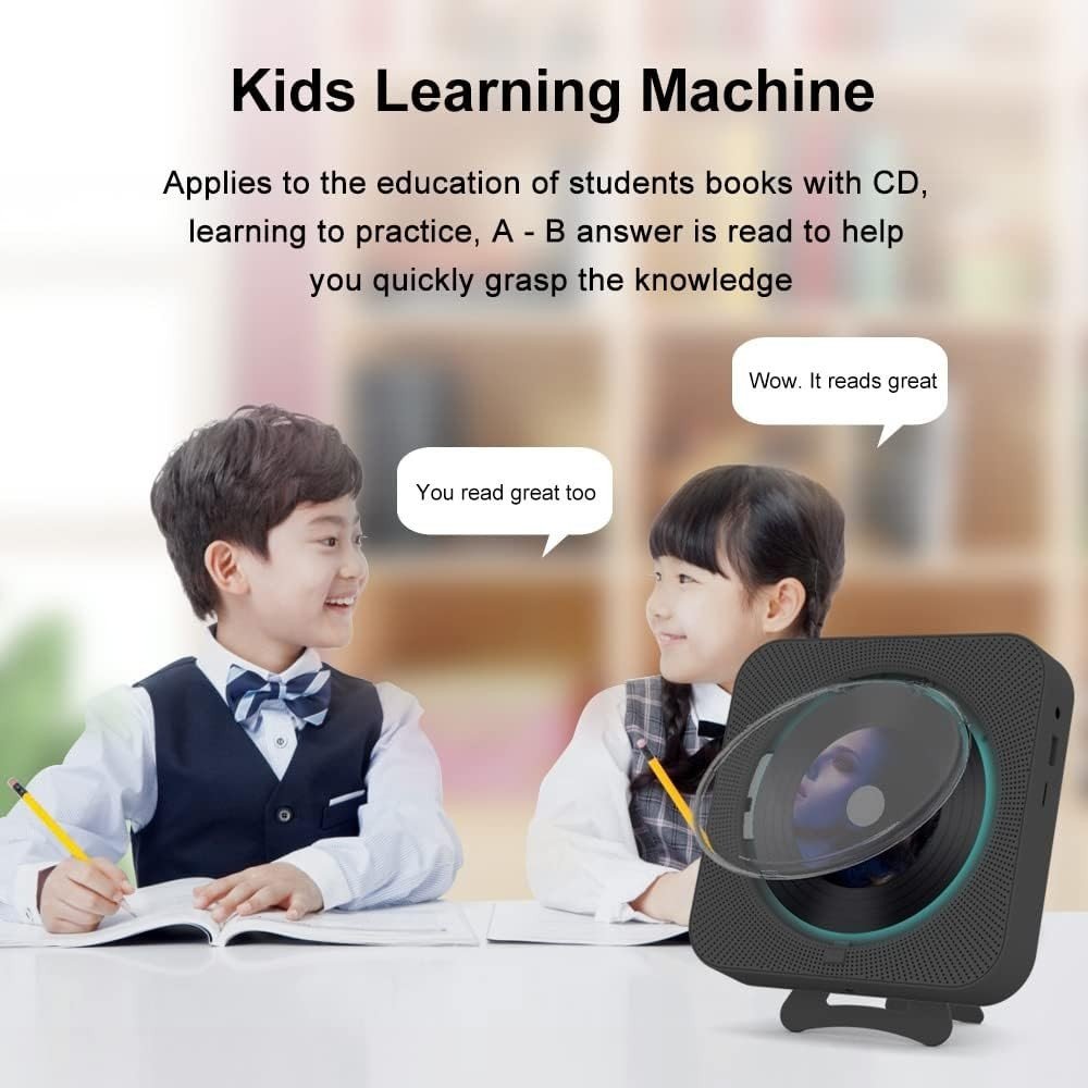 Bluetooth CD Player Wall Mount Desktop FM Radio LED Display Remote - Kwikley