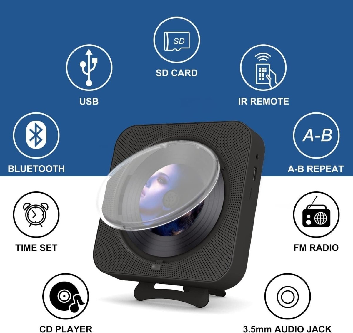 Bluetooth CD Player Wall Mount Desktop FM Radio LED Display Remote - Kwikley