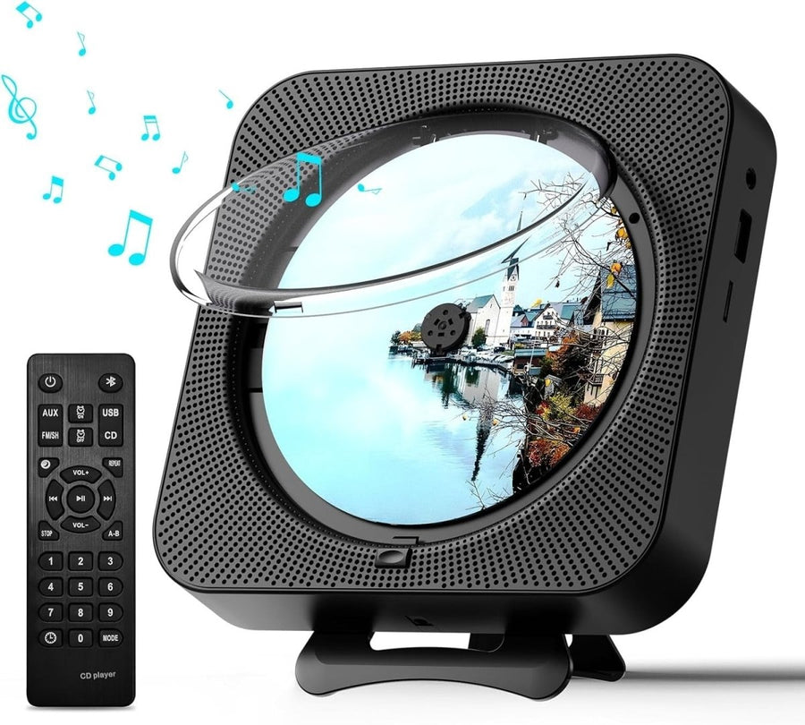 Bluetooth CD Player Wall Mount Desktop FM Radio LED Display Remote - Kwikley