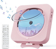 Bluetooth CD Player Wall Mount Desktop FM Radio LED Display Remote Pink - Kwikley