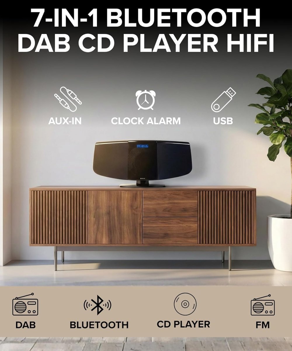 Bluetooth DAB+ CD Player HiFi Stereo Wall Mount USB AUX Remote LED - Kwikley