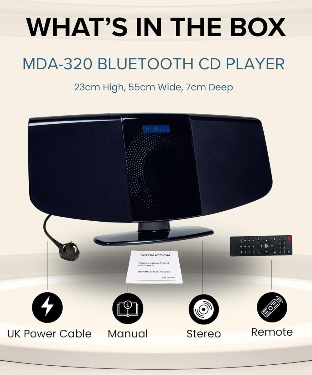 Bluetooth DAB+ CD Player HiFi Stereo Wall Mount USB AUX Remote LED - Kwikley