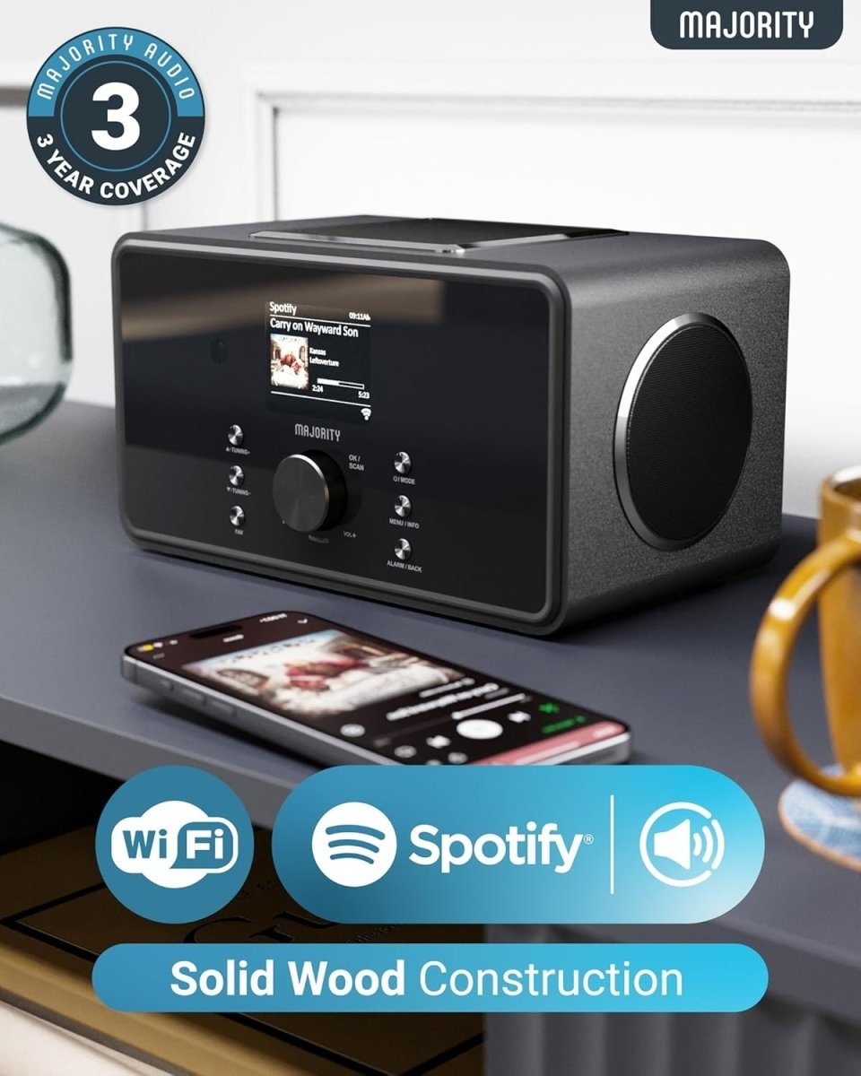 Bluetooth DAB+ Internet Radio with 100W Speakers, FM, Spotify & USB - Kwikley