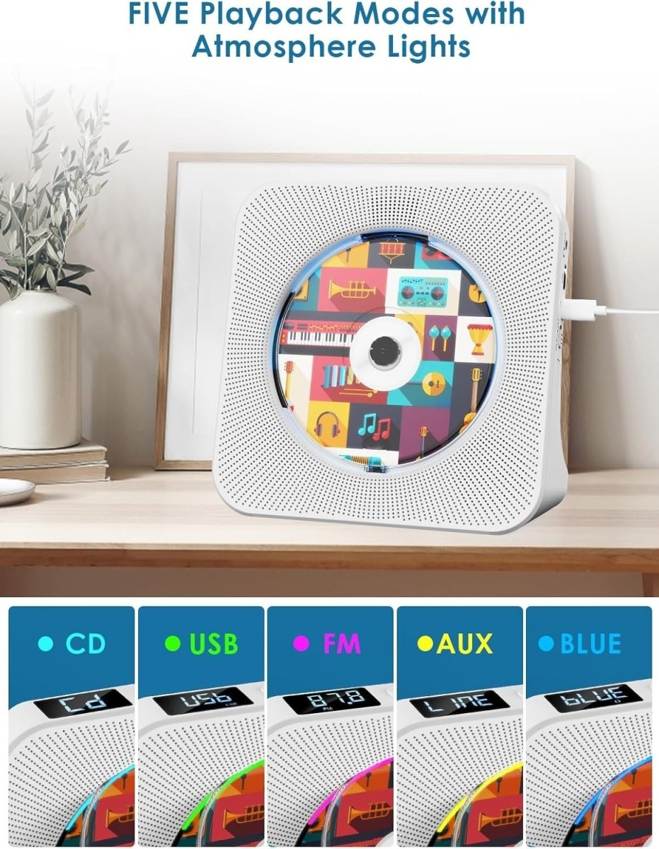 Bluetooth Desktop CD Player HiFi Speakers FM Radio USB LCD Timer - Kwikley