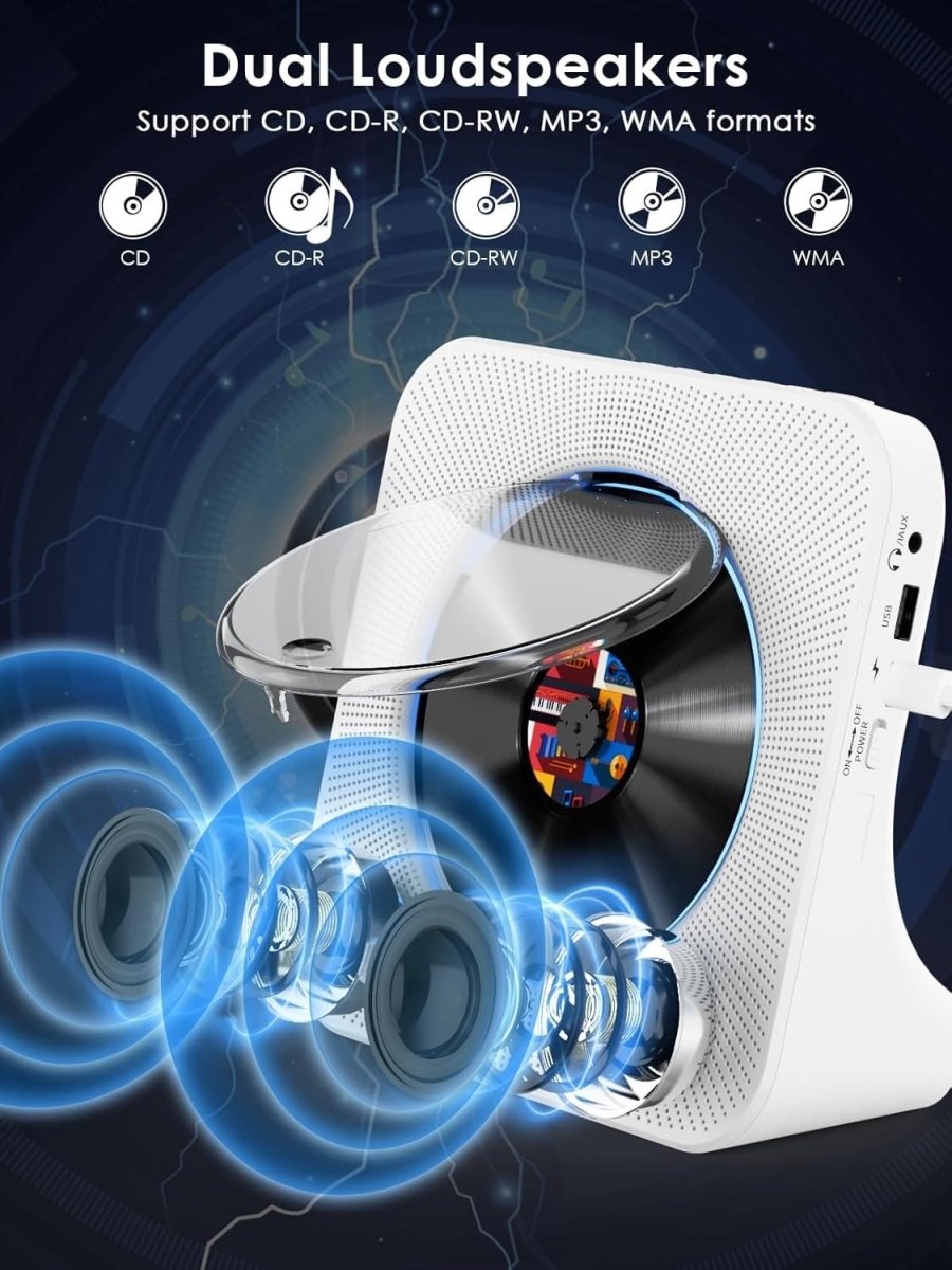 Bluetooth Desktop CD Player HiFi Speakers FM Radio USB LCD Timer - Kwikley