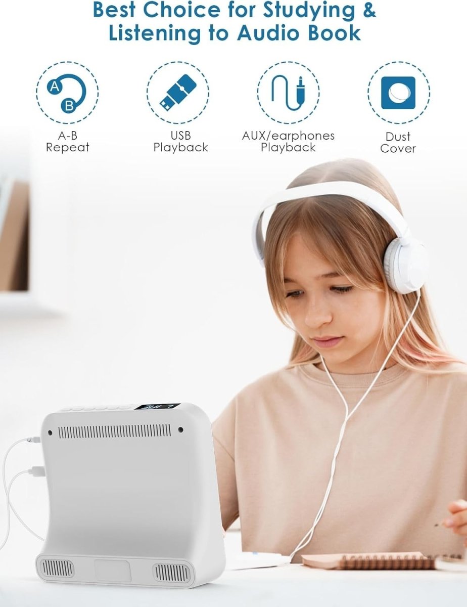 Bluetooth Desktop CD Player HiFi Speakers FM Radio USB LCD Timer - Kwikley