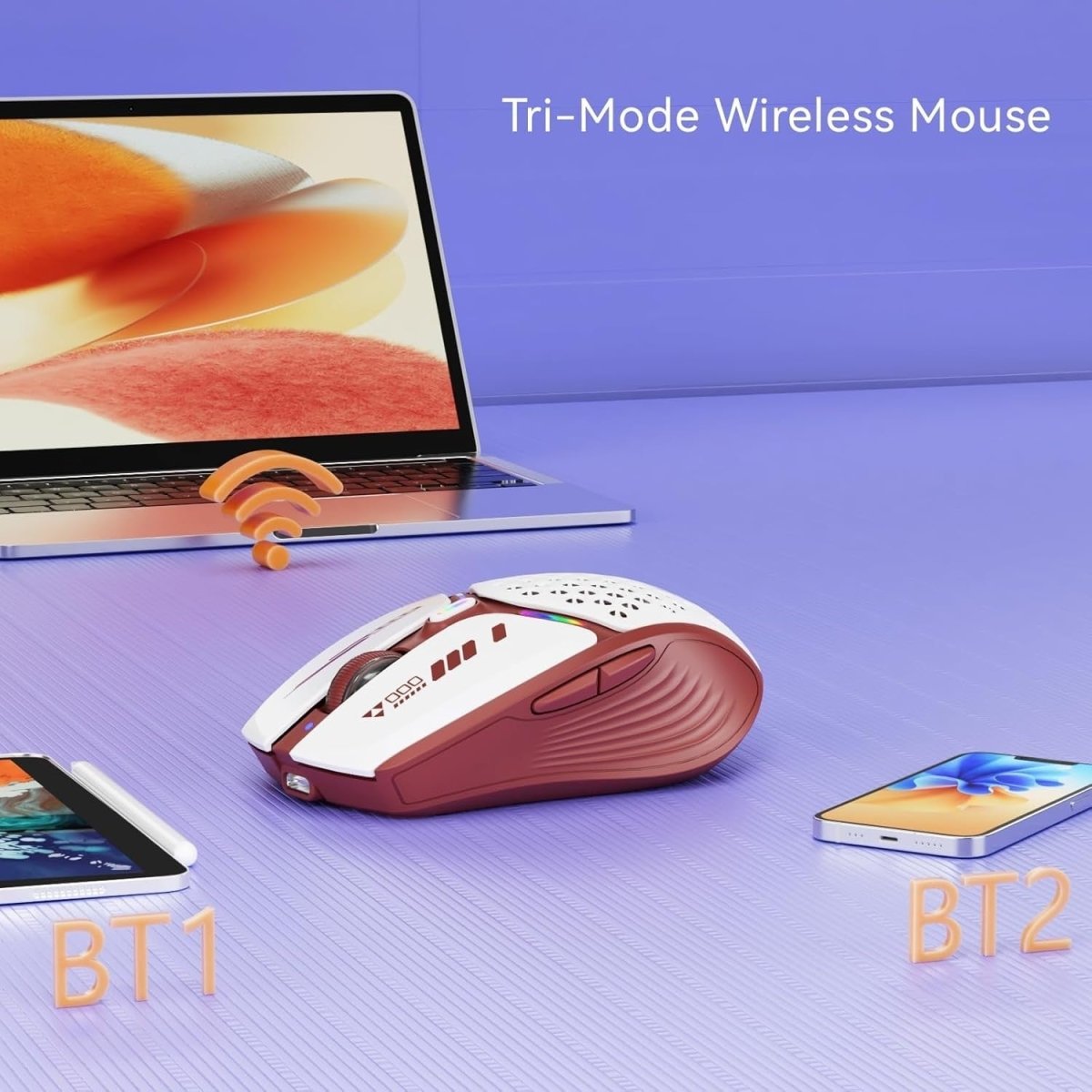 Bluetooth Gaming Mouse Rechargeable LED RGB USB - C Tri Mode - Kwikley