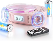 Bluetooth Portable CD Player Boombox FM Radio USB AUX Remote Pink - Kwikley