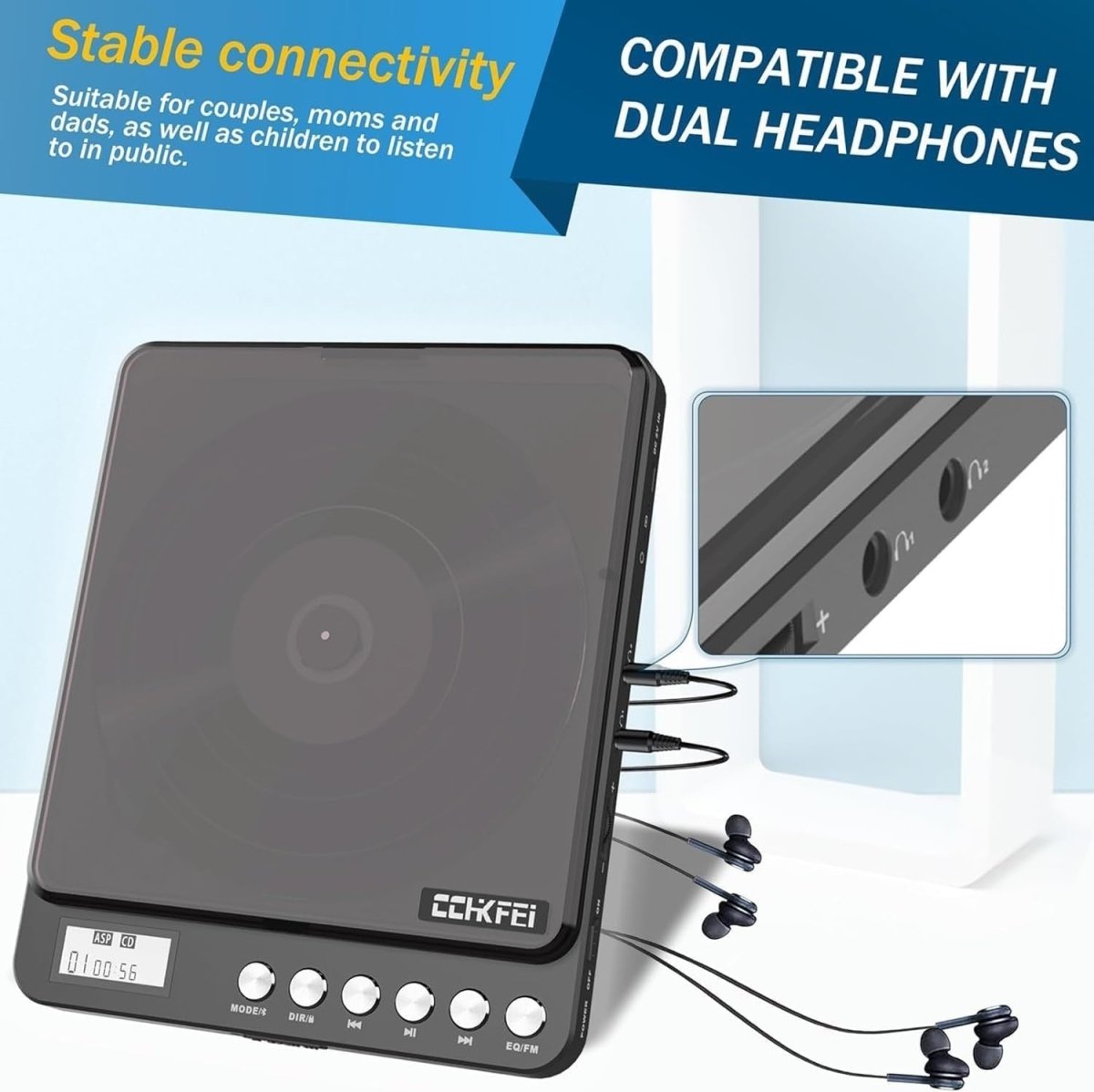 Bluetooth Portable CD Player Built in Speakers Rechargeable Anti Skip - Kwikley