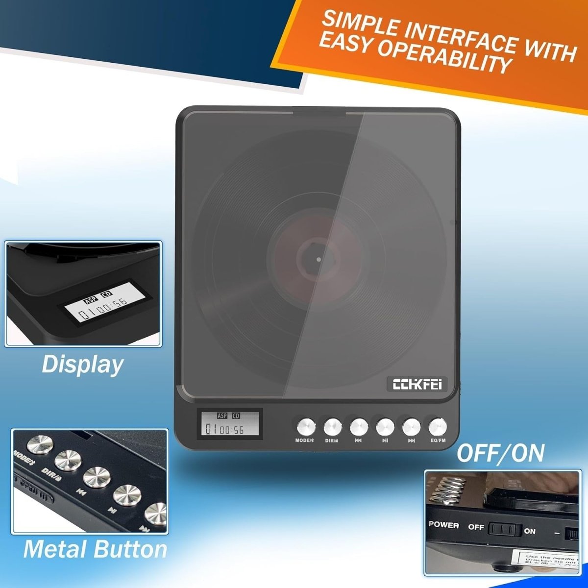 Bluetooth Portable CD Player Built in Speakers Rechargeable Anti Skip - Kwikley
