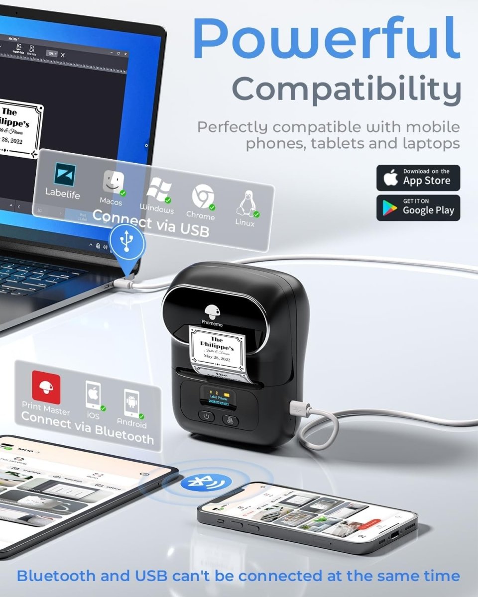Bluetooth Thermal Label Printer Mini 40x30mm Black - Kwikley