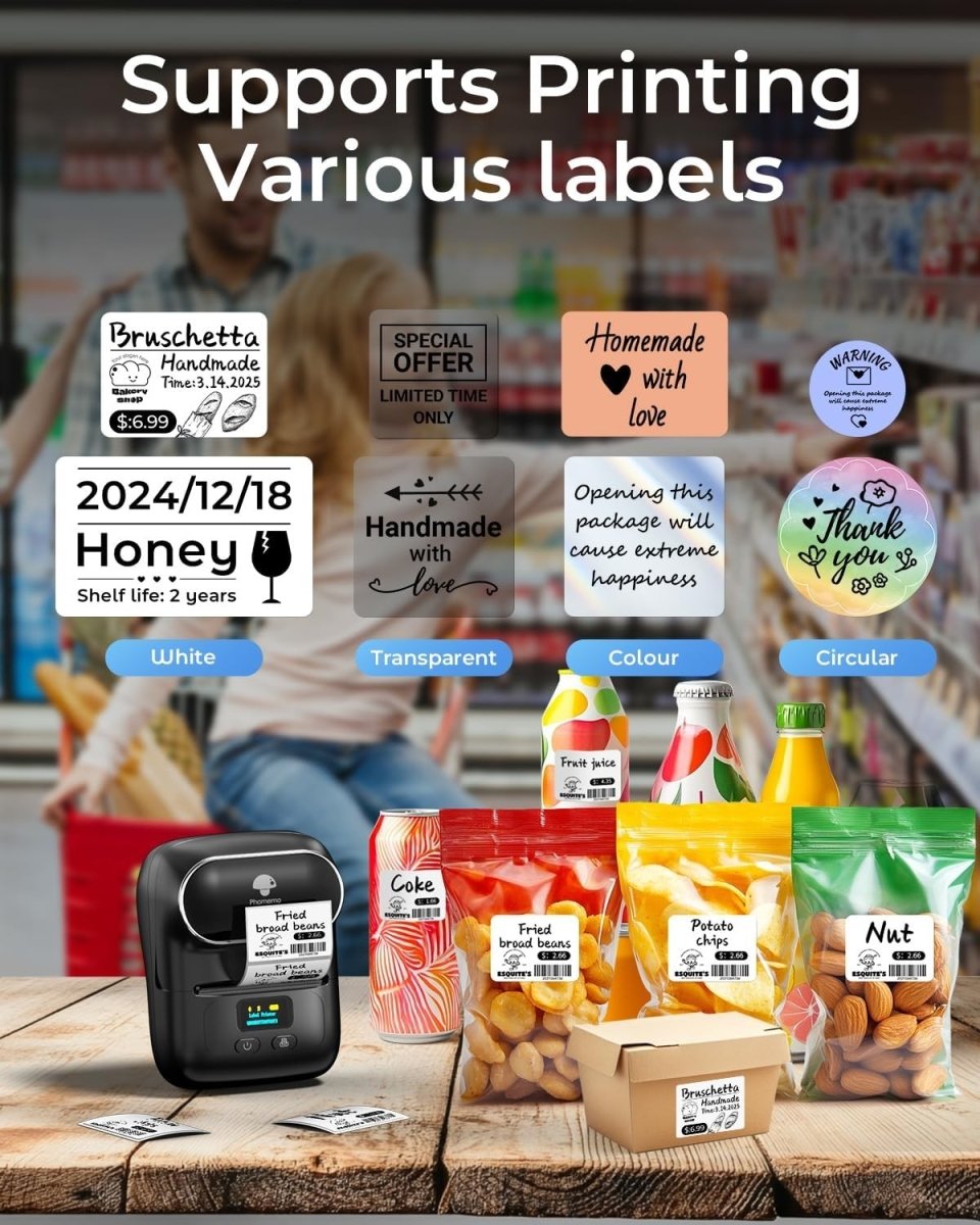 Bluetooth Thermal Label Printer Mini 40x30mm Black - Kwikley