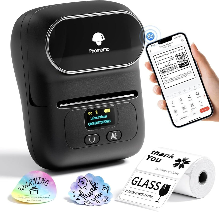 Bluetooth Thermal Label Printer Mini 40x30mm Black - Kwikley